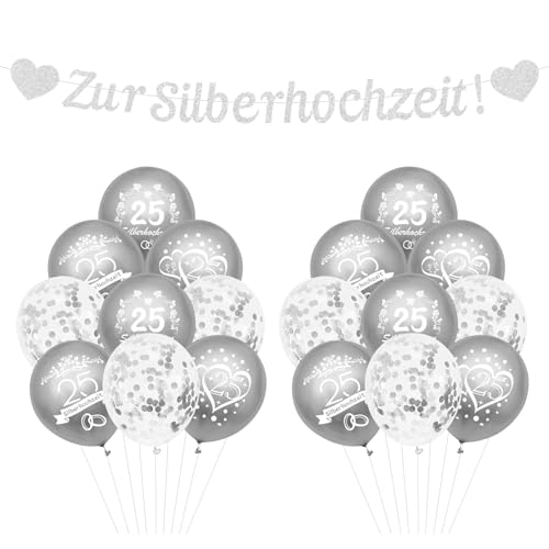 Silberhochzeit Deko Set, zur Silberhochzeit Banner, 25 Jahre Silberhochzeit Luftballons, Glitzer Papier Hänge Hochzeitstag Girlande, Silberne Luftballons, für 25. Jubiläum Silber Hochzeit Partydeko Silberhochzeit Deko Set, zur Silberhochzeit Banner, 25 Jahre Silberhochzeit Luftballons, Glitzer Papier Hänge Hochzeitstag Girlande, Silberne Luftballons, für 25. Jubiläum Silber Hochzeit Partydeko von Bipl