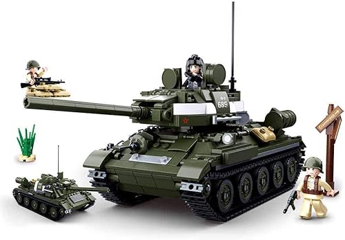 BirnePower Klemmbausteine Spielbausteine Spielset Militär Army Soldaten Bausatz Spielfigur 687 Teile Panzer Tank T-34 und Selbstfahrlafette SU-85 2in1 Bausteine Spielzeug G119868 von BirnePower