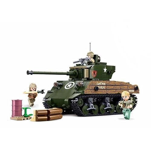 BirnePower Klemmbausteine Spielbausteine Spielset Militär Army Soldaten Bausatz Spielfigur 715 Teile Panzer Tank Sherman oder Stuart US Panzer 2in1 Bausteine Spielzeug G192946 von BirnePower