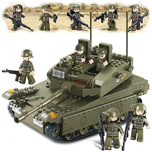 BirnePower Klemmbausteine Spielbausteine Spielset für Kinder Militär Army Soldaten Bausatz Spielfigur 344 Teile Panzer Tank Merkava Bausteine Spielzeug G045284 von BirnePower