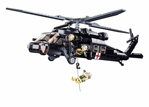 BirnePower Klemmbausteine Spielbausteine Spielset für Kinder Militär Hubschrauber Bausatz Spielfigur 692 Teile American Army Medical Helicopter Bausteine Spielzeug G185794 von BirnePower