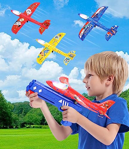 Birshe 4 Stück Flugzeug Spielzeug, Segelflugzeug,Styroporflieger,Styropor Flugzeuge für Kinder,Wurfgleiter,Flugzeug Styropor Geburtstag Geschenk Outdoor Spiele mit LED Lichte (Airplane 1) von Birshe