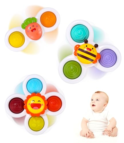 Birshe 3 Stück Saugnapf Spielzeug - Cartoon Wasserspielzeug für Baby Sensorik - Drehspielzeug Badespielzeug für 1-6 Jahre - Geschenke von Birshe