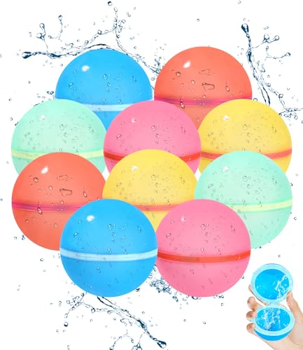Birshe Wasserbomben Wiederverwendbar,10 Stück Silikon Wasserbomben Selbstschließend Wasserbomben Set Splash Bälle Outdoor Sommerspaß Wasserspielzeug für Party Wasserpark Familienspiel Wasserspiele von Birshe