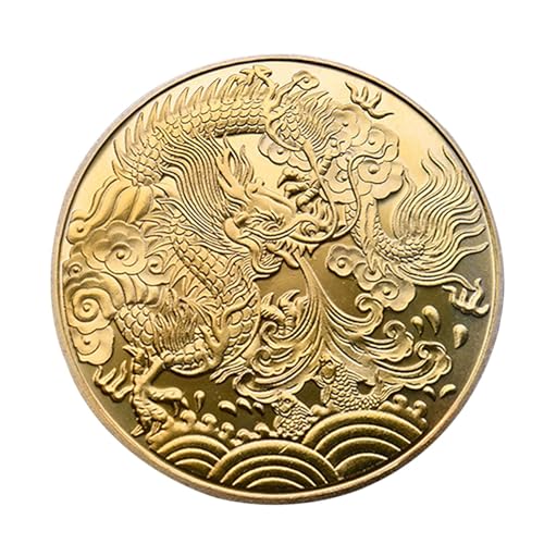 Birtern Chinesische Drachen Glücksmünze, 2024 Chinesisches Sternzeichen Glücksmünze Sammlerstück, Glücksmünzen Feng Shui Glück Münzen Kunst Sammlergeschenk Geprägte Metallmünze Souvenir von Birtern