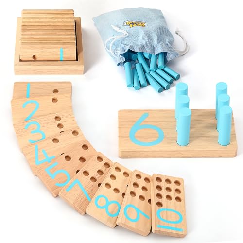 Biticolor Montessori-Spielzeug ab 3+ Jahren Holzspielzeug Zahlen-Steckspielzeug Motorikspielzeug Mathe-Spielzeug Kinderspielzeug mit Aufbewahrungstasche Geschenk (blau) von Biticolor