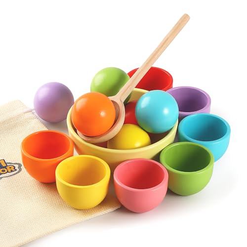 Biticolor Montessori größerer Ball in der Schale Farbe Sortierspielzeug für Kleinkinder hölzerne Regenbogen Ball Farbe Matching Toy - 7 Ball 46mm Biticolor Montessori größerer Ball in der Schale Farbe Sortierspielzeug für Kleinkinder hölzerne Regenbogen Ball Farbe Matching Toy - 7 Ball 46mm von Biticolor