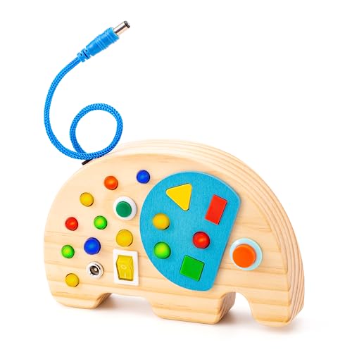Biticolor Busy Board for Toddlers Elephant Busy Board Montessori Sensory Board Toy Busy Board with Light Switch Wooden Activity Board for Toddlers, Medium, EBB-03 von Biticolor