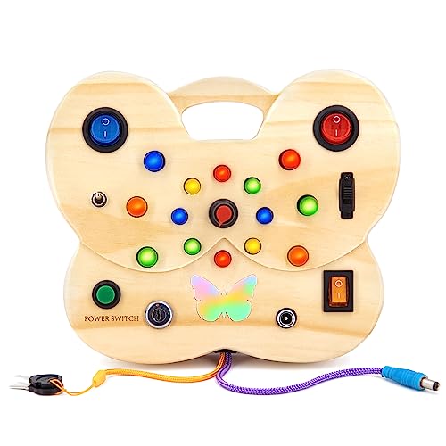 Montessori Butterfly Busy Board for hölzerne sensorische Spielwaren Toddlers LED-Lichtschalterbrett frühe Entwicklung und erlernendes pädagogisches Spielzeug für 1-4Jahr alte Jungen u. Mädchen von Biticolor