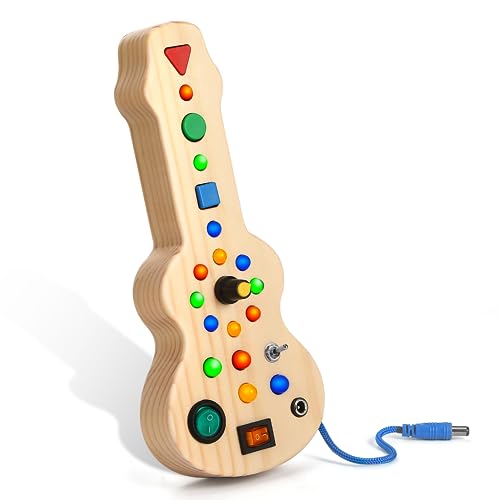 Montessori Gitarre Busy Board for hölzerne sensorische Spielwaren Toddlers LED-Lichtschalterbrett frühe Entwicklung und erlernendes pädagogisches Spielzeug für 1 2 3 4 Jahr alte von Biticolor
