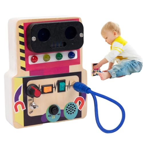 Bitong Lichtschalter-Spielzeug aus Holz, Sensorisches Lernspielzeug für Kleinkinder, Lernspielzeug mit LED-Licht, tragbares Schalter-Sensorbrett für Kinder, Jungen, Mädchen von Bitong