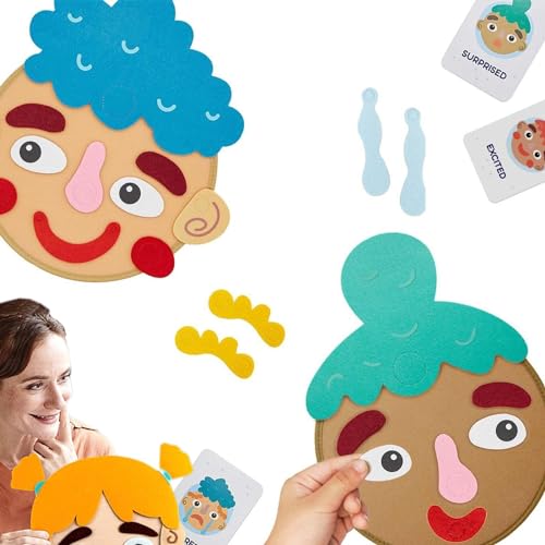 Spielzeug zum Erstellen von Gesichtern, Spielzeug zum sozialen und emotionalen Lernen | Filzaufkleber-Set mit lustigen Grimassen,Emotional Education Filz-Emoticon-Set für draußen, zu Hause, in der Sch von Bitong