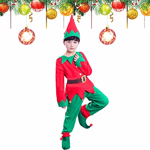 Weihnachtself Kostüm Set, Kinder Weihnachtspyjama, Damen Herren Kinder Weihnachtselfen Kostüm, Weihnachtskostüm Kinder Mädchen, Elfen Kostüm Mit Hat, Weihnachtsparty Pyjama Für Kinder von Bitong