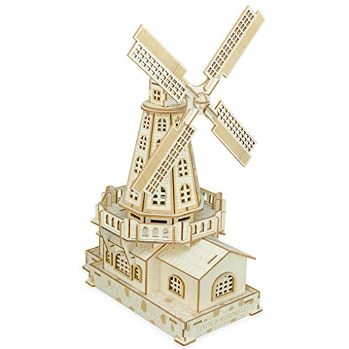Bitopbi 3D Holz Puzzle Lasergravur Bausatz Spielzeug für Jugendliche Erwachsene Weltberühmte Gebäude Mechanische 3D Modelle zum Zusammenbauen C2 Windmühle von Bitopbi
