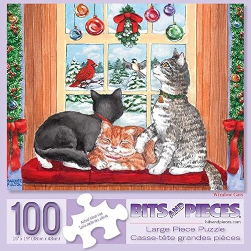 Bits and Pieces 100 Große Teile Puzzle für Erwachsene Fenster Katzen 100 Pc Kitten Weihnachten Jigsaw by Artist Parker Fulton von Bits and Pieces