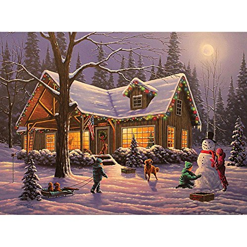 Bits and Pieces 1000 Stück im Dunkeln leuchten Puzzle Familie Traditionen, die von Künstler Geno Peoples Winter Weihnachten Wochenendhaus 1000 Pc Glow Jigsaw von Bits and Pieces