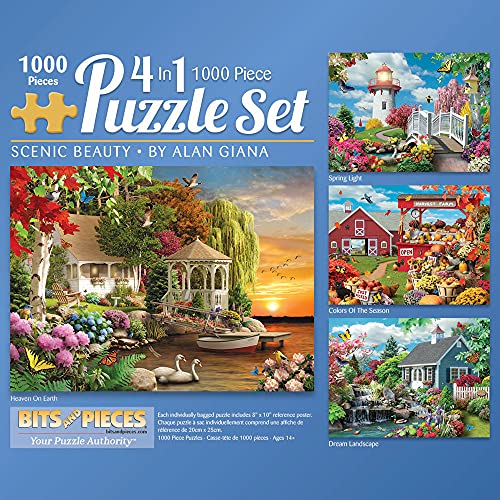 Bits and Pieces - 1000 Teile Puzzle Multipack für Erwachsene 51 cm x 69 cm – Alan Giana Scenic Beauty 4-in-1 Multipack – Frühlingslicht, Traumlandschaft, Himmel auf Erden, Farben der Saison von Bits and Pieces