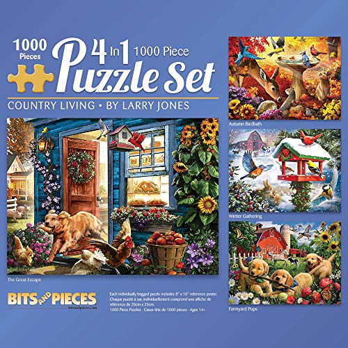 Bits and Pieces - 1000-teiliges Puzzle für Erwachsene - Country Living 4-in-1 – vier 1000-teilige Puzzle-Multipack Urlaubspuzzle von Künstler Larry Jones von Bits and Pieces