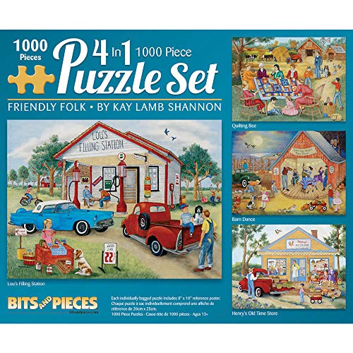 Bits and Pieces - 1000 Teile Puzzle für Erwachsene - Friendly Folk 4-in-1 Multipack Set - 1000 Teile Charming Americana Puzzle von Künstler Kay Lamb Shannon von Bits and Pieces