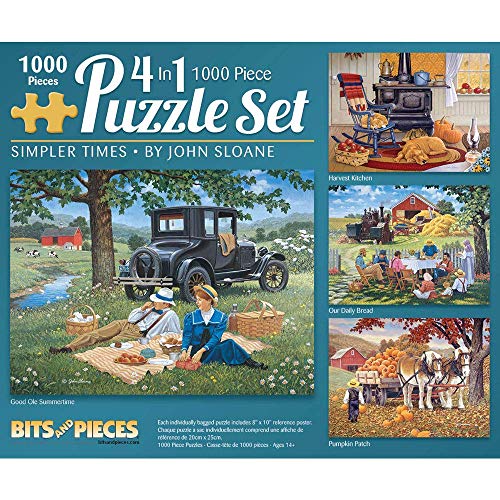 Bits and Pieces - 1000-teiliges Puzzle für Erwachsene – Simpler Times 4-in-1-Multi-Pack-Set – 1000-teiliges Old School Country Farm Puzzle von Künstler John Sloane von Bits and Pieces