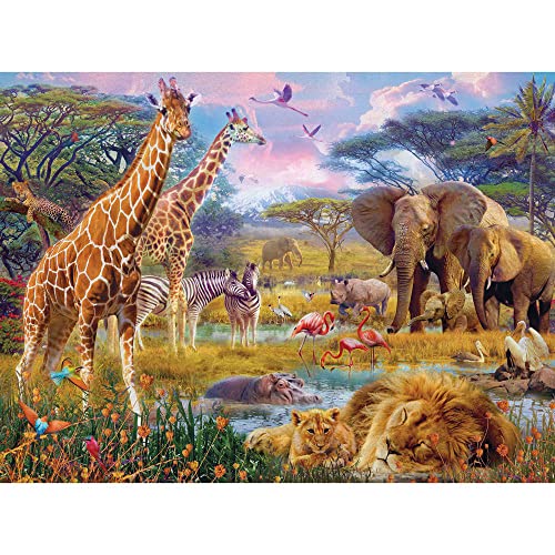 Bits and Pieces - 300 Large Piece Jigsaw Puzzle for Adults - Savannah Animals - 300 pc Jungle Scene Jigsaw by Artist Jan Patrik von Bits and Pieces