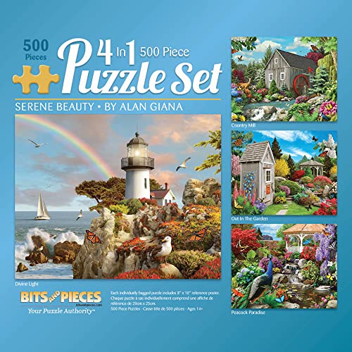 Bits and Pieces - 4-in-1-Multi-Pack – 500-teiliges Puzzle für Erwachsene – jedes misst 46 cm x 61 cm, Serene Beauty von Künstler Alan Giana von Bits and Pieces