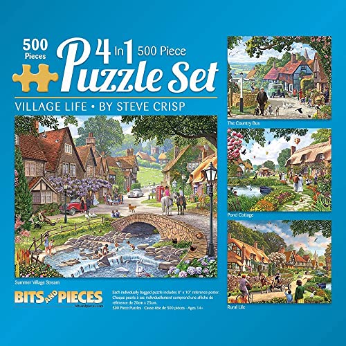 Bits and Pieces - 4-in-1-Multi-Pack – 500-teiliges Puzzle für Erwachsene – jedes misst 46 cm x 61 cm – Village Life von Künstler Steve Crisp von Bits and Pieces