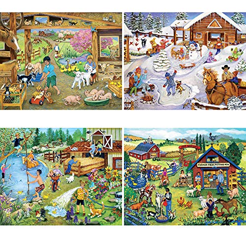 Bits and Pieces - 4-in-1-Multipack-Set mit 1000 Teilen Puzzles für Erwachsene – jedes Puzzle misst 50,8 x 68,6 cm – saisonale Bauernhof-Puzzles von Künstler Sandy Rusinko von Bits and Pieces