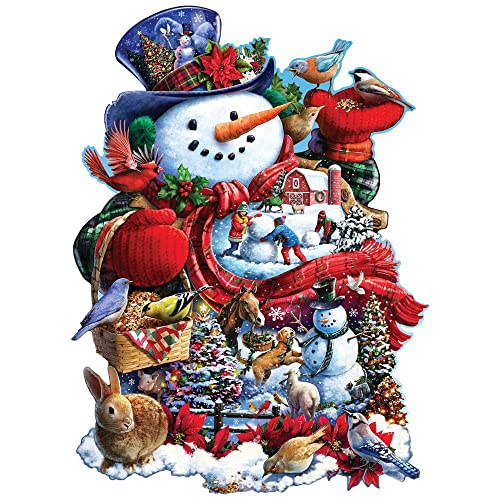 Bits and Pieces 750 Stück geformtes Puzzle für Erwachsene Happy Holiday Snowman 750 Pc Weihnachten Jigsaw by Artist Larry Jones von Bits and Pieces