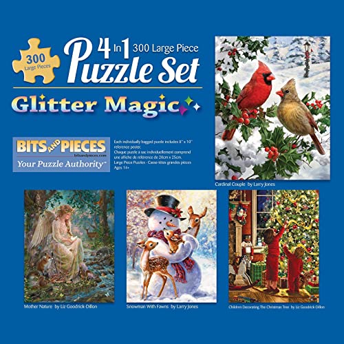 Bits and Pieces - Multipack 4-in-1 Glitzer-Puzzle-Set, 300-teiliges Puzzle für Erwachsene, jedes Puzzle misst 46 cm x 61 cm, Winterurlaub-Puzzle vom Künstler Larry Jones von Bits and Pieces