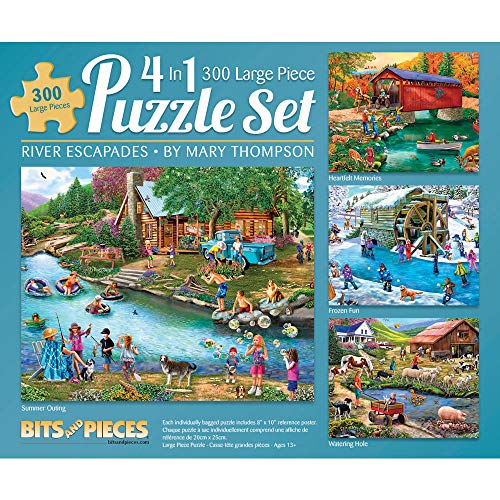 Bits and Pieces - River Escapades Multipack 4-in-1-Puzzle-Set 300-teiliges Puzzle für Erwachsene – jedes Puzzle misst 46 cm x 61 cm – Landwasserszene Jigsaws von Künstler Mary Thompson von Bits and Pieces