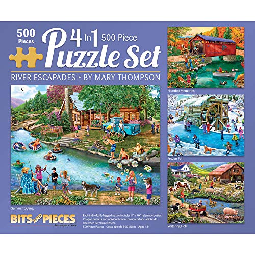 Bits and Pieces - River Escapades Multipack 4-in-1 Puzzle-Set 500 Teile Puzzles für Erwachsene – jedes Puzzle misst 46 cm x 61 cm – Landwasserszene Puzzles von Künstlerin Mary Thompson von Bits and Pieces