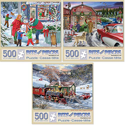 Bits and Pieces - Set mit drei (3) 500-teiligen Puzzles für Erwachsene – jedes Puzzle misst 40,6 x 50,8 cm – Home for The Holidays Puzzles von Künstler Bigelow Illustrations von Bits and Pieces