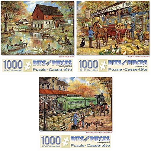 Bits and Pieces - Vorteilsset mit drei (3) 1000 Puzzleteilen für Erwachsene – jedes Puzzle misst 50.8 x 68.6 cm – 1000 Teile The Old Mill Pond, General Store von Bits and Pieces