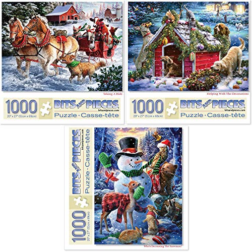 Bits and Pieces - Vorteilsset mit drei (3) 1000 Teilen Puzzles für Erwachsene – jedes Puzzle misst 50,8 x 68,6 cm – Winterurlaub Waldtiere Puzzles von Künstler Larry Jones von Bits and Pieces