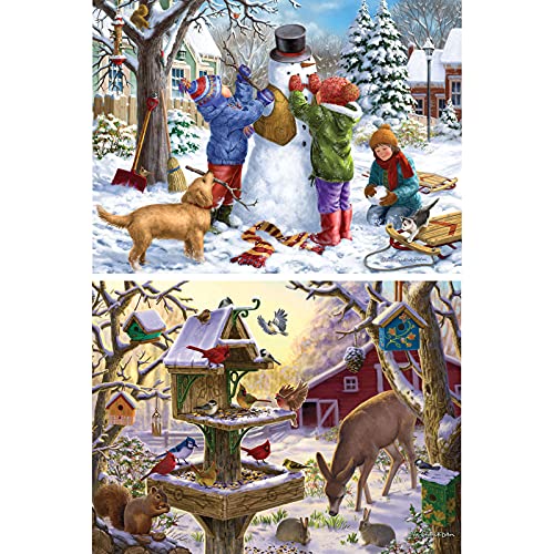 Bits and Pieces Vorteilsset mit zwei (2) 1000 Puzzleteilen für Erwachsene – jedes Puzzle misst 50,8 x 68,6 cm – 1000 Teile Schneemann Schneetag, Sonnenaufgang und WinterPuzzle vom Künstler Liz von Bits and Pieces