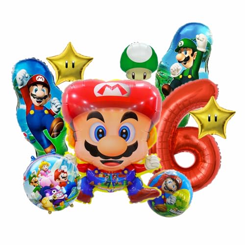 9 Stück Super Luftballon Geburtstag 6 Jahre, Super Bros Folienballon 6 Kindergeburtstag Dekoration 9 Stück Super Luftballon Geburtstag 6 Jahre, Super Bros Folienballon 6 Kindergeburtstag Dekoration von Biuebinc