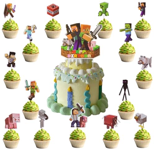 Biuebinc 16 Stück Tortendeko Kuchen Deko Muffin Deko Cupcake Topper Deko Kindergeburtstag Deko Spielthema Partyzubehör Geburtstagsdeko von Biuebinc