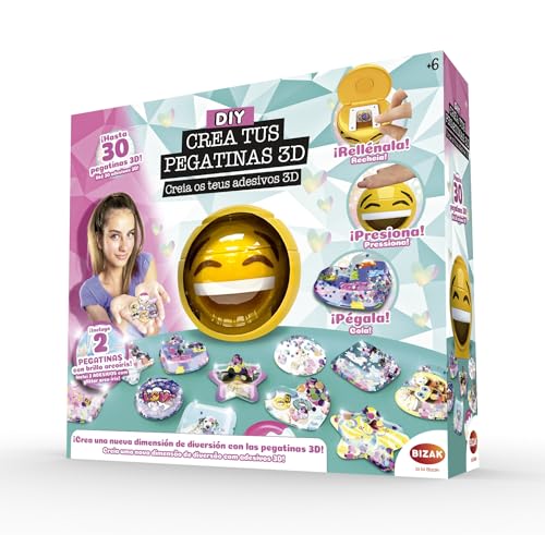 Bizak 3D-Aufkleber, lustige Maschine zum Erstellen von 3D-Aufklebern, mit Hintergründen und Edelsteinen zum Aufkleben, Geschenk für Mädchen und Jungen ab 6 Jahren, 63332665 von Bizak