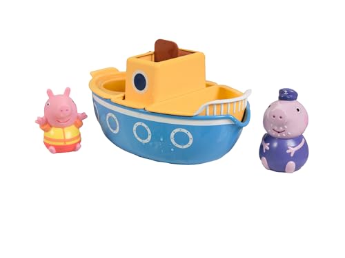 TOMY E73414 Toomies Grandpa Pig's Splash & Pour Boat - 4-teiliges Peppa Pig Badespielzeug mit Wasserspritzern & Paddelradhaus - geeignet für Jungen und Mädchen ab 18 Monaten von Toomies