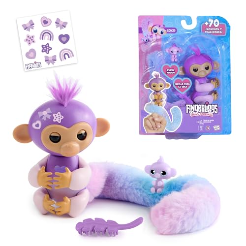 Bizak Fingerlings Schwänze AFFE, kämmt seinen sehr Langen Schwanz, versteckt eine Überraschung, interaktiver AFFE mit über 70 Geräuschen und Reaktionen, ab 5 Jahren (61853243-1) von Bizak