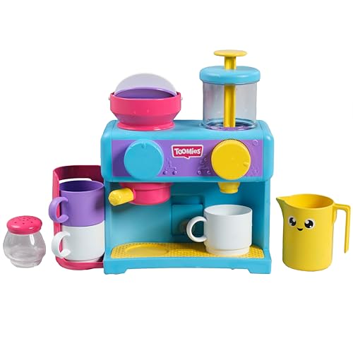 TOMY Toomies Bade-Barista – Wandmontiertes Baby-Badespielzeug als Café & Schaumbad-Spielküche für Kleinkinder – Küchen-Set: 3 Tassen, 1 Krug, 1 Shaker – ab 18 Monaten für Mädchen & Jungen von Toomies