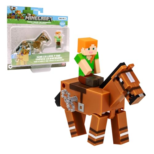 Bizak Minecraft Figur Alex und Pferd mit Bewegung, Modelle zum Sammeln, offizielle Lizenz des Konstruktionsvideospiels und Bricks, für Erwachsene Fans und Jungen oder Mädchen (64110030-1) von Bizak