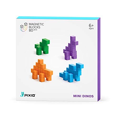 Bizak Pixio Mini Dinos, erstellen Sie Ihren Jurassic Park mit 80 Magnetwürfel, kombinieren Sie Ihre Farben nach Ihren Wünschen, einfach und schnell, empfohlen für Kinder ab 6 Jahren (64244010) von Bizak
