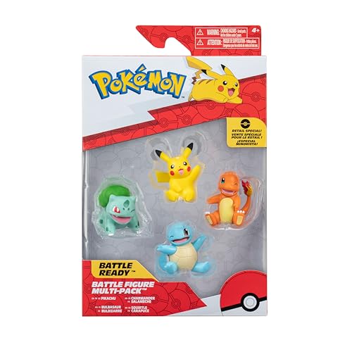 Bizak Pokemon Pack 4 Minifiguren Kanto, Pikachu, Bulbasaur, Squirtle und Charmander, offizielles Lizenzprodukt, Fans der Anime-Serie Sammler und für Kinder ab 4 Jahren (63222977) von Bizak