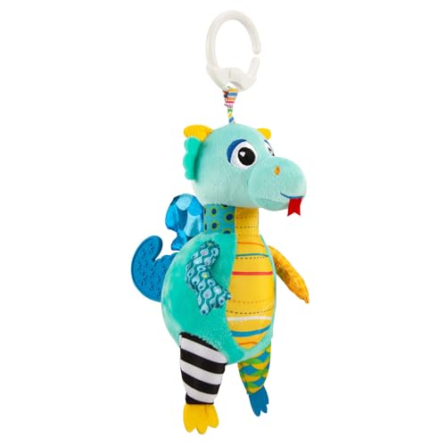 Lamaze Bizak, Daphe die Drache, sensorisches Baby-Spielzeug, Drache mit verschiedenen Texturen, die beim Schütteln brüllt, mit Clip-Ring und Beißschwanz von Lamaze