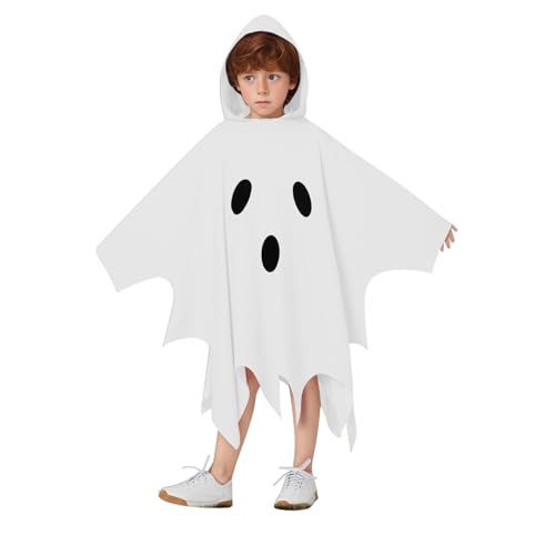 Bkazwe Gespenst Kostüm Kinder Einteilig - Süßer Geister Umhang mit Kapuze für Baby und Kleinkinder - Weißes Halloween Kostüm für Kindergartenfeste und Geburtstagspartys von Bkazwe