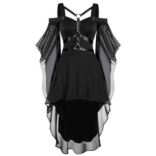 Bkazwe Gothic Hexen Kostüm Damen Mittelalter Outfit Off-Shoulder Mittelalterkleid Karneval Outfit A-Linie Ballkleider Kleid Gothic Kleider Halloween Fasching Kleidung Cosplay 2025 von Bkazwe
