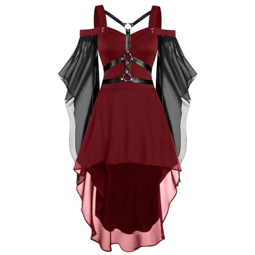 Bkazwe Gothic Hexen Kostüm Damen Mittelalter Outfit Off-Shoulder Mittelalterkleid Karneval Outfit A-Linie Ballkleider Kleid Gothic Kleider Halloween Fasching Kleidung Cosplay 2025 von Bkazwe