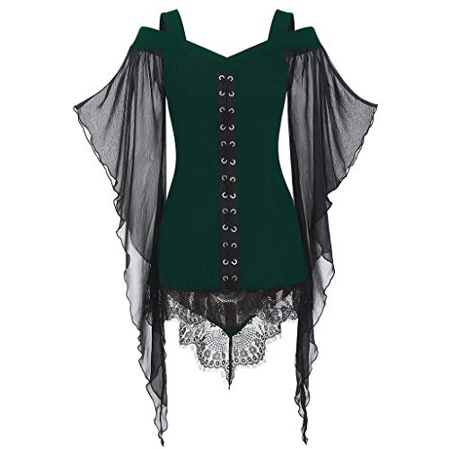 Bkazwe Gothic Kleid Hexenlook Mittelalter Ballkleid mit Off-Shoulder & Schnürung Gothic Kostüm Karneval Kostüm Retro Partykleid Mittelaltera Kostüme von Bkazwe